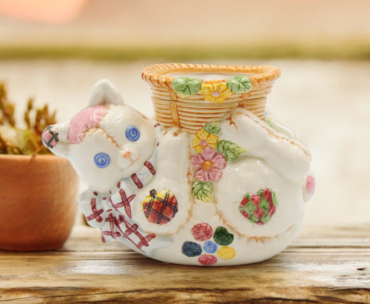 Ceramic Cat Doll Holding Up Mini Planter, Home Decor, Gift for Cat Lover, Gift for Her, Gift for Mom